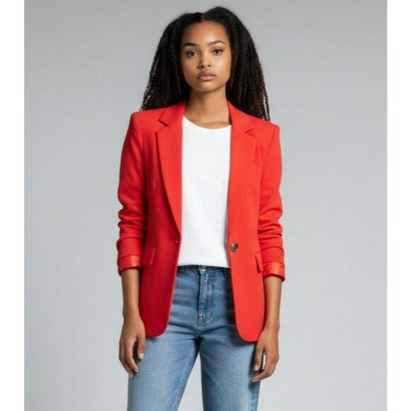 L'AGENCE Red Chamberlain Bold Red Blazer Single Breasted - Size 2 - Picture 1 of 10